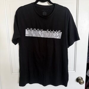 Perry Ellis Black and Silver Graphic Tee
